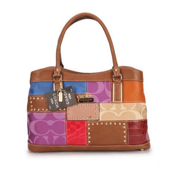 Coach Holiday Fashion Stud Medium Brown Multi Satchels EBK | Women